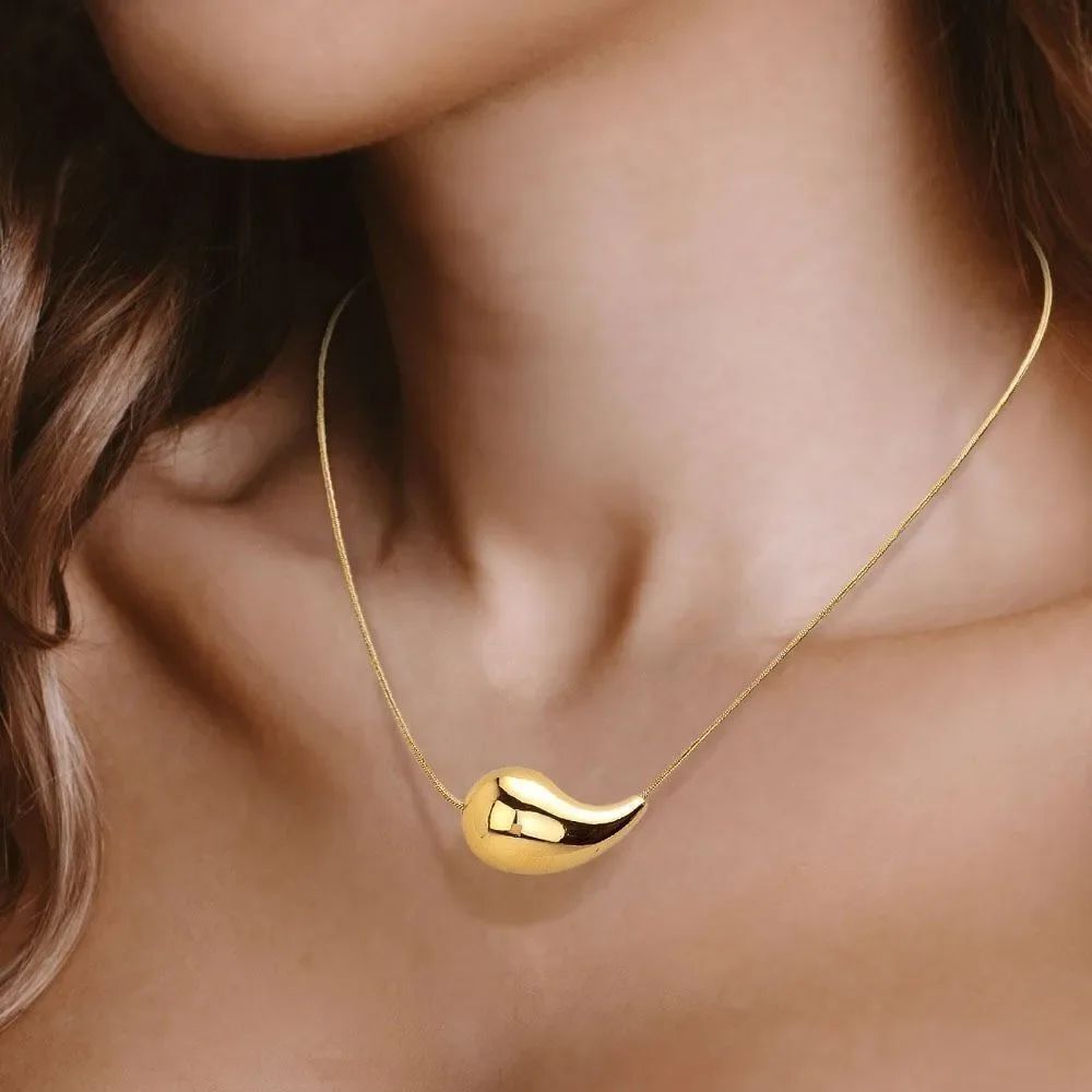 NWT Lux lux 18K gold dipped puffed sideways teardrop 16” necklace